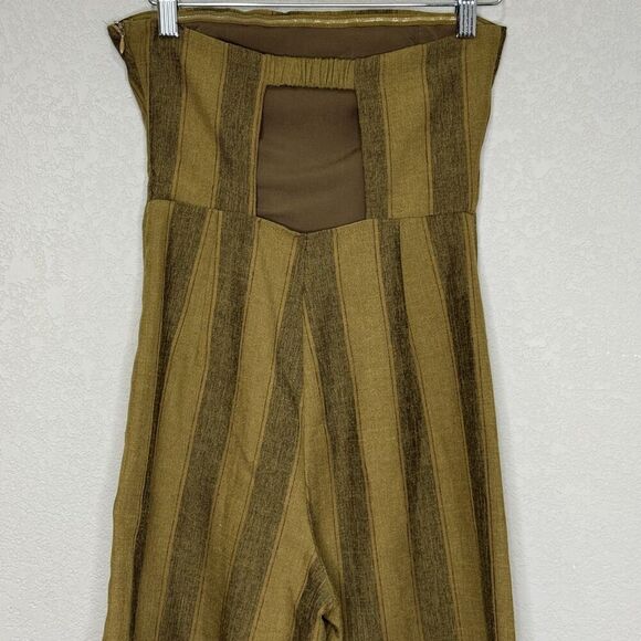 Urban Outfitters Jumpsuit Womens XS Brown Striped Wide Leg Strapless Cropped - Picture 8 of 10